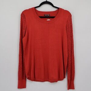 Lety & Me Vittoria Pointelle Sleeve‎ Knit Sweater Womens M Red Cottagecore NWT